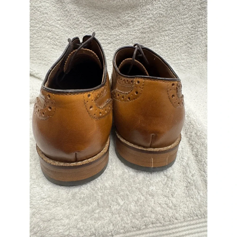 Aston Grey Mens Cognac Leather Cap Toe Brogue Oxford Dress Shoes Size 10 Italy